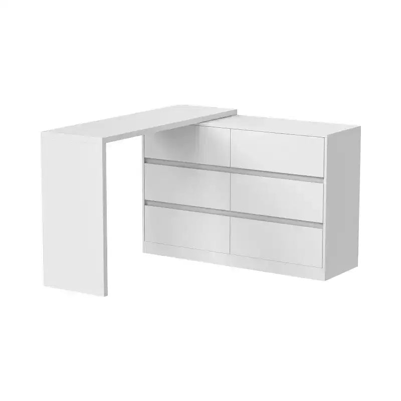 Credenza a Buffet Girevole Allungabile con 6 Cassetti e Tavolo da Pranzo Girevole, MDF Nero