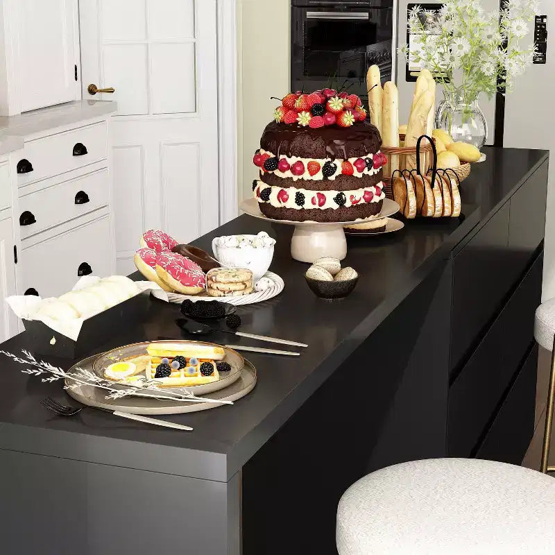 Credenza a Buffet Girevole Allungabile con 6 Cassetti e Tavolo da Pranzo Girevole, MDF Nero
