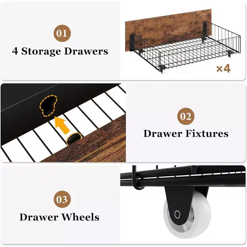 Queen Platform Bed Frame with Headboard & 4 Storage Drawers, Farmhouse Style, No Box Spring