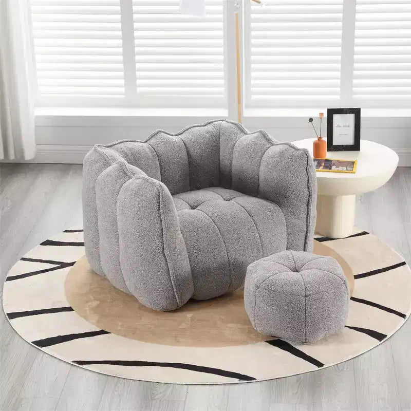 Divano sacco con pouf e braccioli, velluto ciniglia, capacità 136 kg, divano pigro
