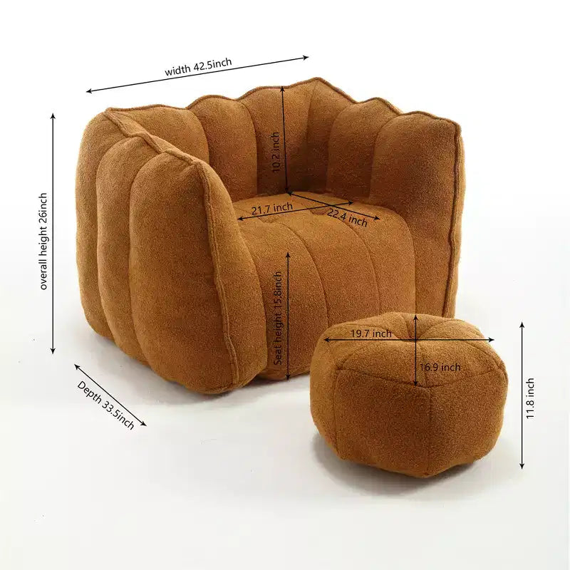 Divano sacco con pouf e braccioli, velluto ciniglia, capacità 136 kg, divano pigro