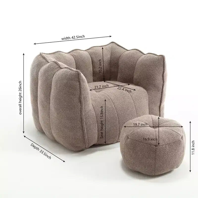 Divano sacco con pouf e braccioli, velluto ciniglia, capacità 136 kg, divano pigro