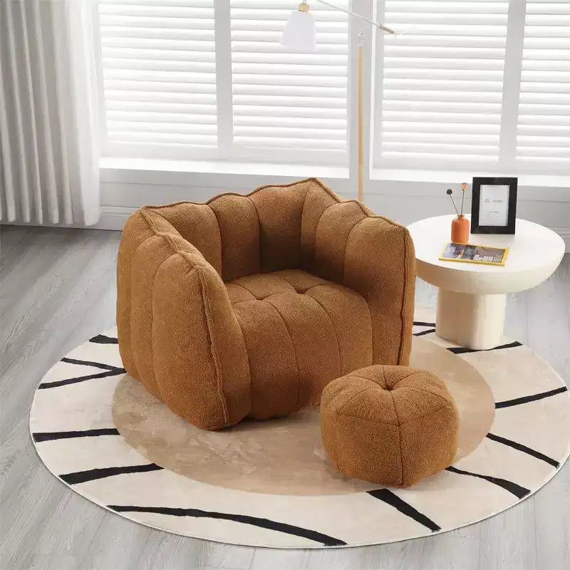 Divano sacco con pouf e braccioli, velluto ciniglia, capacità 136 kg, divano pigro
