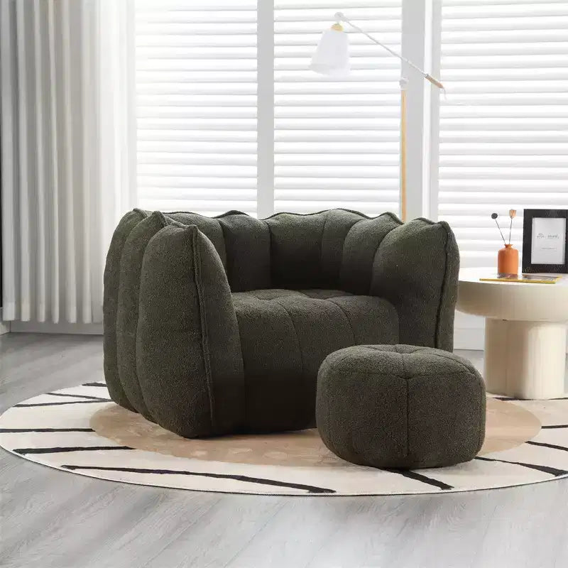 Divano sacco con pouf e braccioli, velluto ciniglia, capacità 136 kg, divano pigro