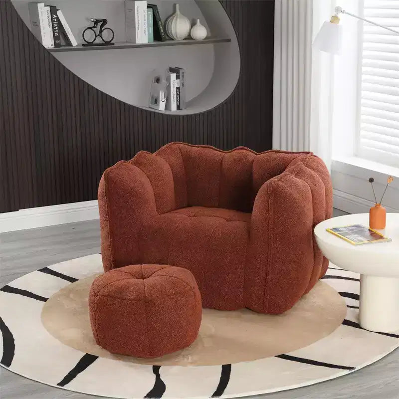 Divano sacco con pouf e braccioli, velluto ciniglia, capacità 136 kg, divano pigro
