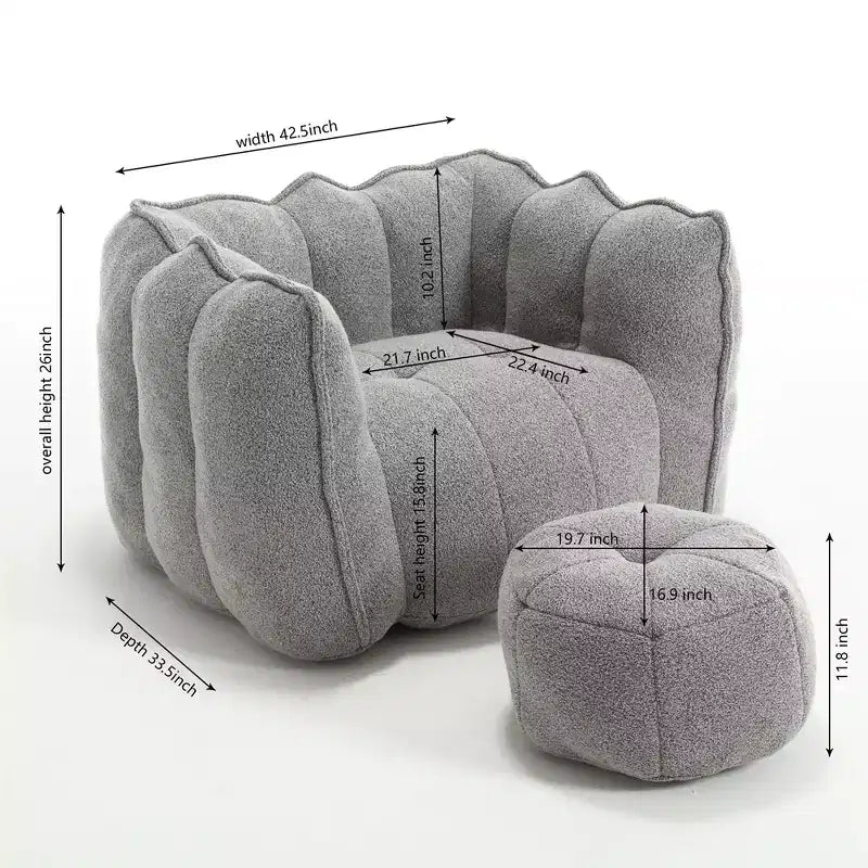 Divano sacco con pouf e braccioli, velluto ciniglia, capacità 136 kg, divano pigro