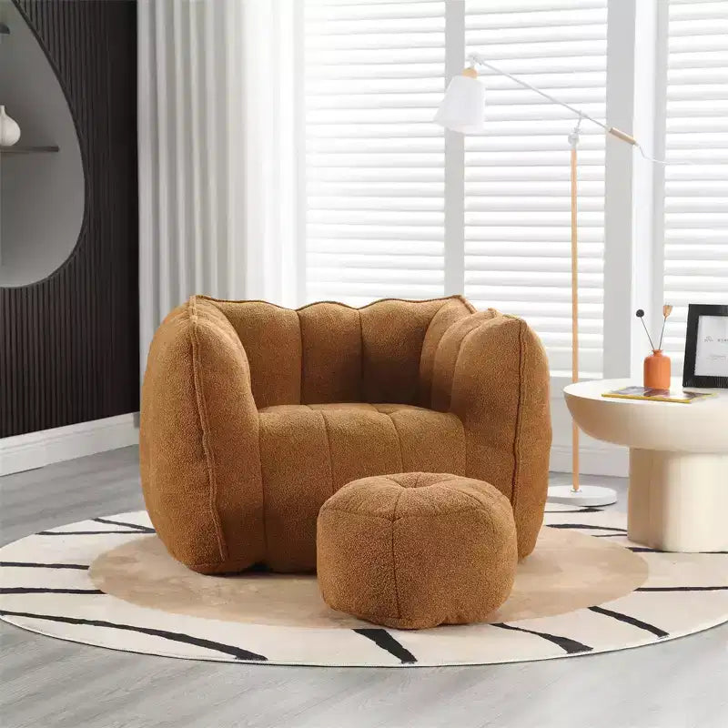 Bean Bag Sofa with Ottoman & Armrests, Chenille Velvet, 300 lb Capacity, Lazy Couch