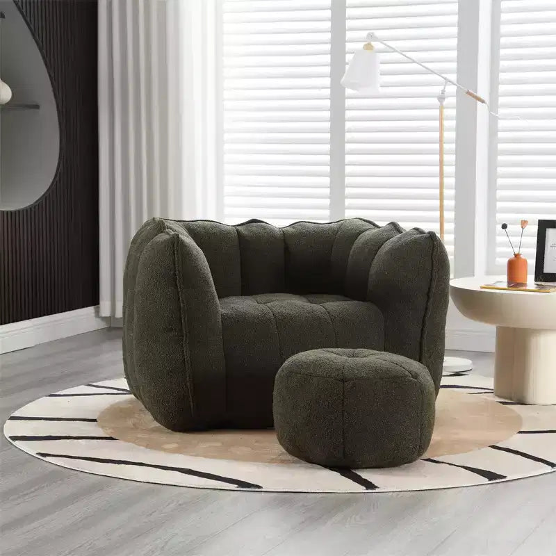 Bean Bag Sofa with Ottoman & Armrests, Chenille Velvet, 300 lb Capacity, Lazy Couch