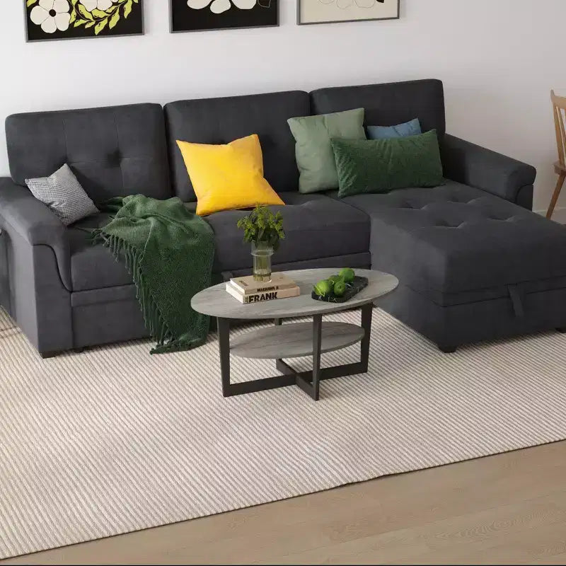 Oval 2-Tier Coffee Table with Open Shelf, Wood Finish, Rounded Corners, Modern