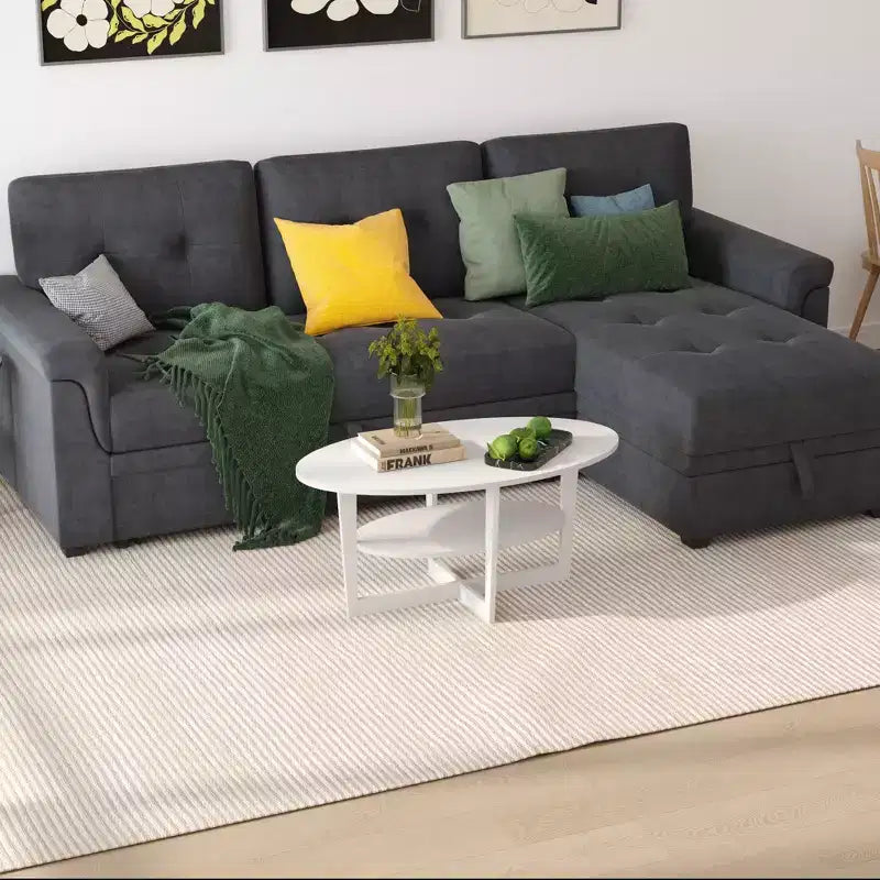 Oval 2-Tier Coffee Table with Open Shelf, Wood Finish, Rounded Corners, Modern
