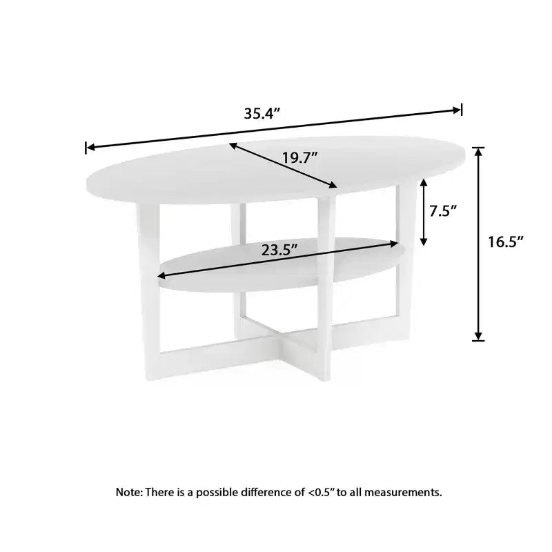 Oval 2-Tier Coffee Table with Open Shelf, Wood Finish, Rounded Corners, Modern