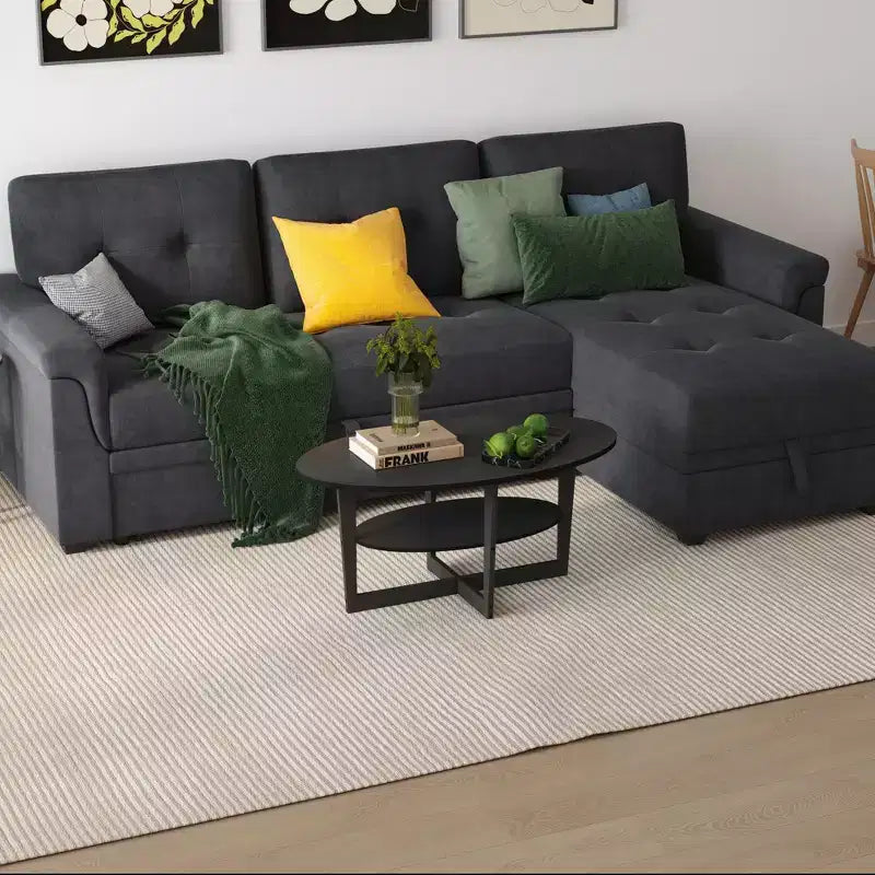 Oval 2-Tier Coffee Table with Open Shelf, Wood Finish, Rounded Corners, Modern