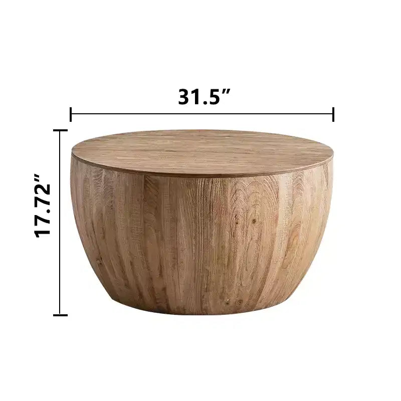 Retro Round Barrel Storage Coffee Table, Cedar Wood, Beige, 220 lb Capacity