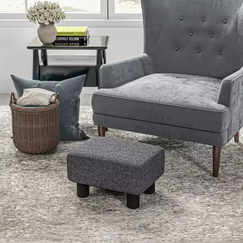 Poggiapiedi cubo in tessuto di lino piccolo, grigio antracite, capacità 110 kg, gambe in plastica