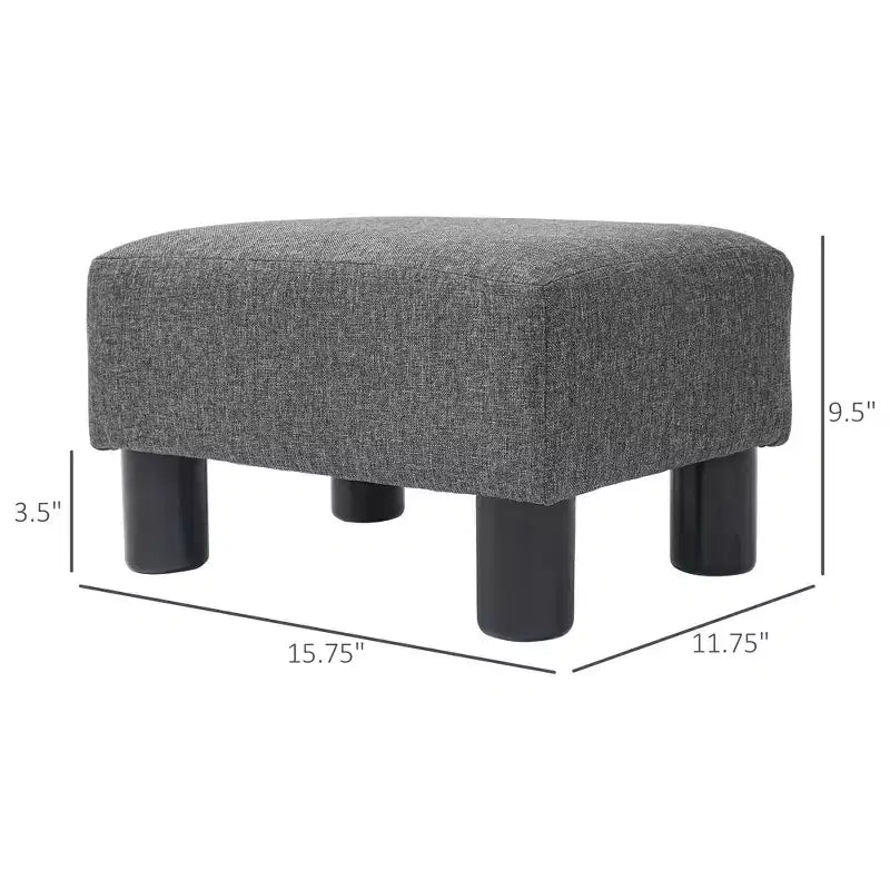 Poggiapiedi cubo in tessuto di lino piccolo, grigio antracite, capacità 110 kg, gambe in plastica