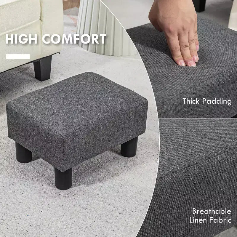 Poggiapiedi cubo in tessuto di lino piccolo, grigio antracite, capacità 110 kg, gambe in plastica