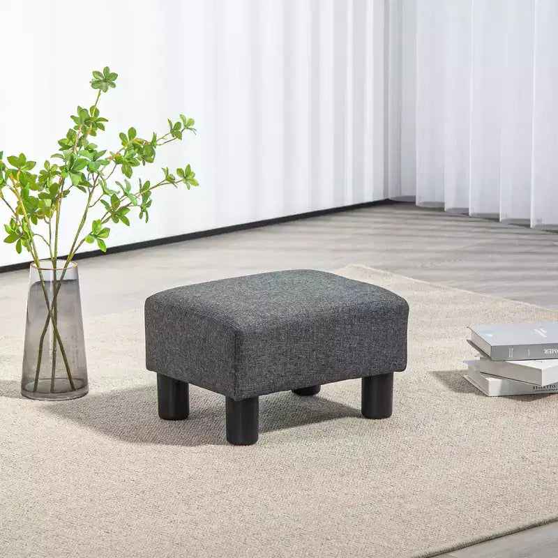 Poggiapiedi cubo in tessuto di lino piccolo, grigio antracite, capacità 110 kg, gambe in plastica