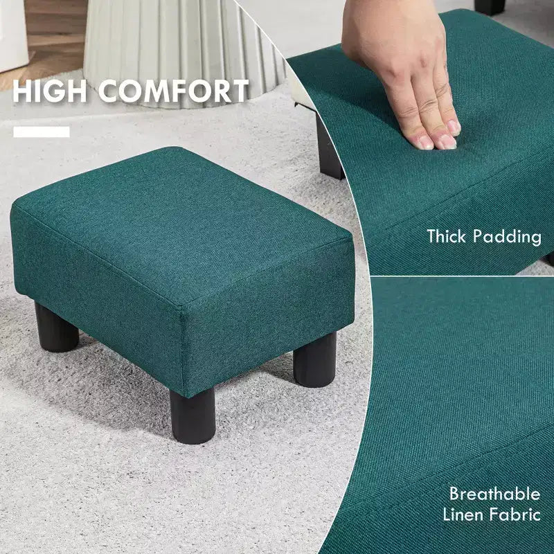Poggiapiedi cubo in tessuto di lino piccolo, grigio antracite, capacità 110 kg, gambe in plastica