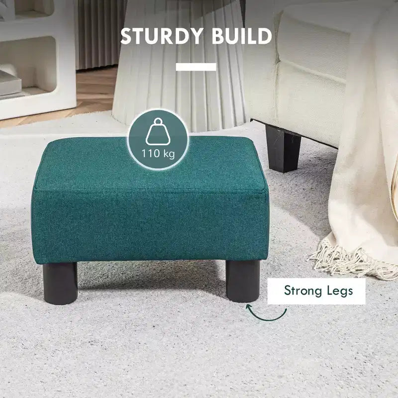 Poggiapiedi cubo in tessuto di lino piccolo, grigio antracite, capacità 110 kg, gambe in plastica