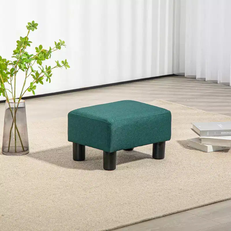 Poggiapiedi cubo in tessuto di lino piccolo, grigio antracite, capacità 110 kg, gambe in plastica