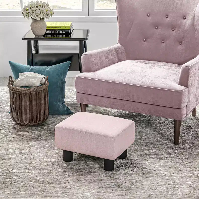 Poggiapiedi cubo in tessuto di lino piccolo, grigio antracite, capacità 110 kg, gambe in plastica