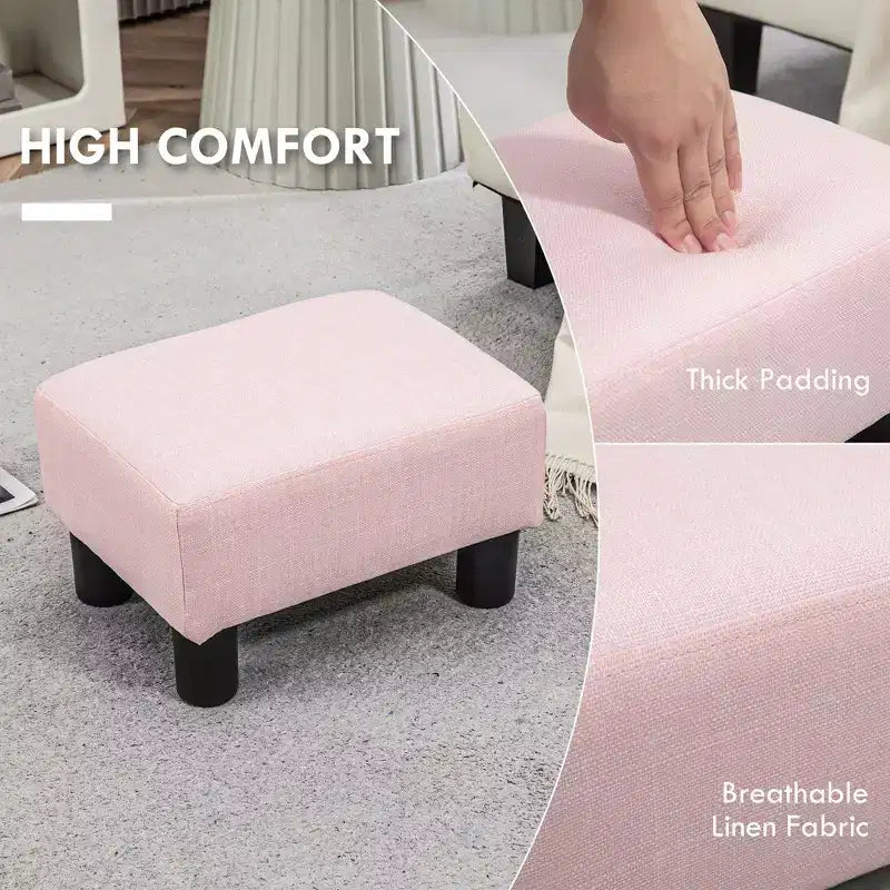 Poggiapiedi cubo in tessuto di lino piccolo, grigio antracite, capacità 110 kg, gambe in plastica