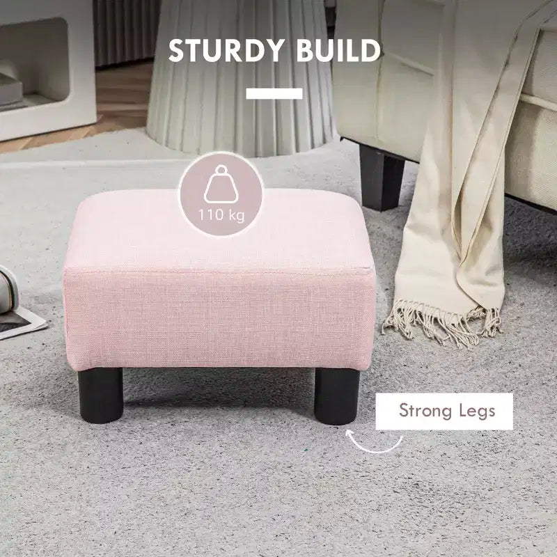 Poggiapiedi cubo in tessuto di lino piccolo, grigio antracite, capacità 110 kg, gambe in plastica