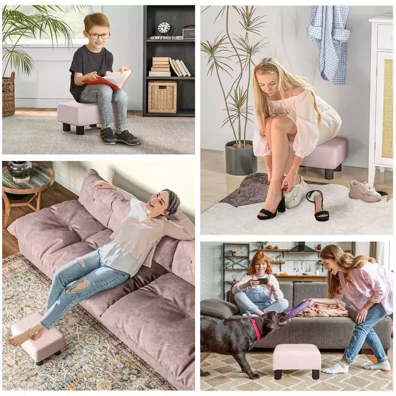 Poggiapiedi cubo in tessuto di lino piccolo, grigio antracite, capacità 110 kg, gambe in plastica