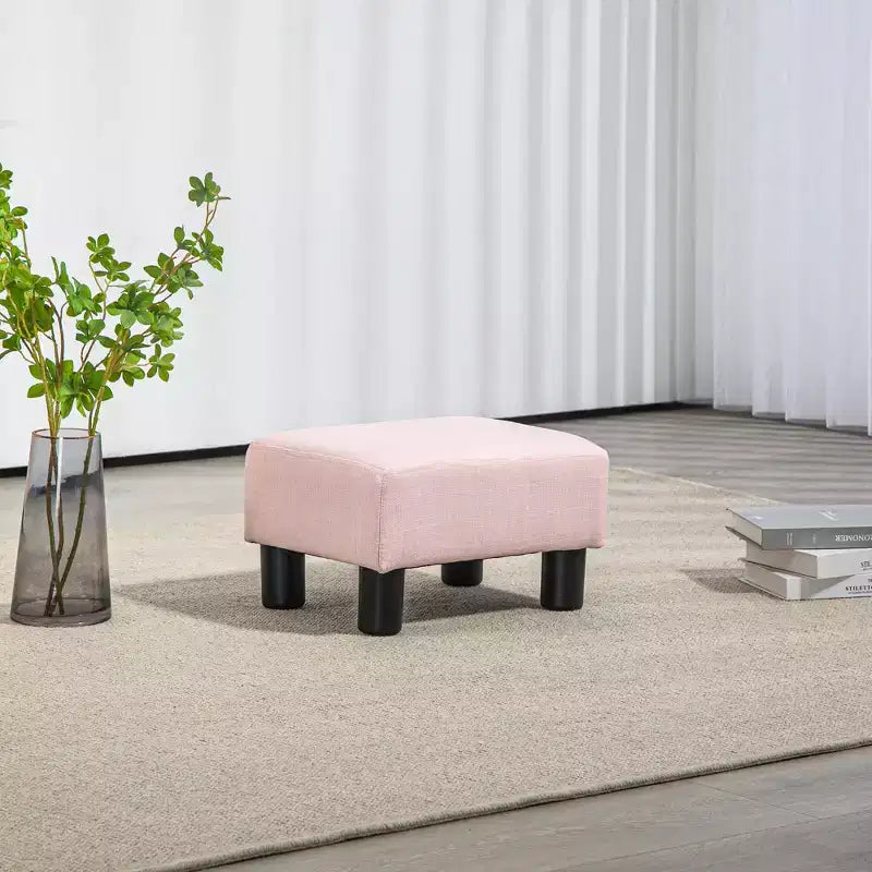 Poggiapiedi cubo in tessuto di lino piccolo, grigio antracite, capacità 110 kg, gambe in plastica
