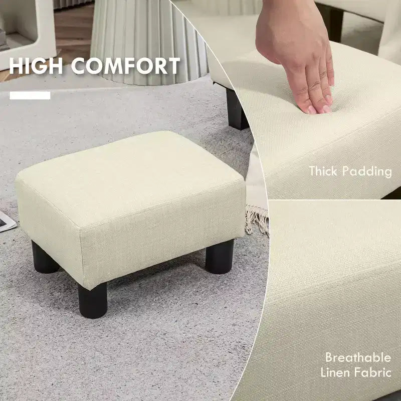 Poggiapiedi cubo in tessuto di lino piccolo, grigio antracite, capacità 110 kg, gambe in plastica