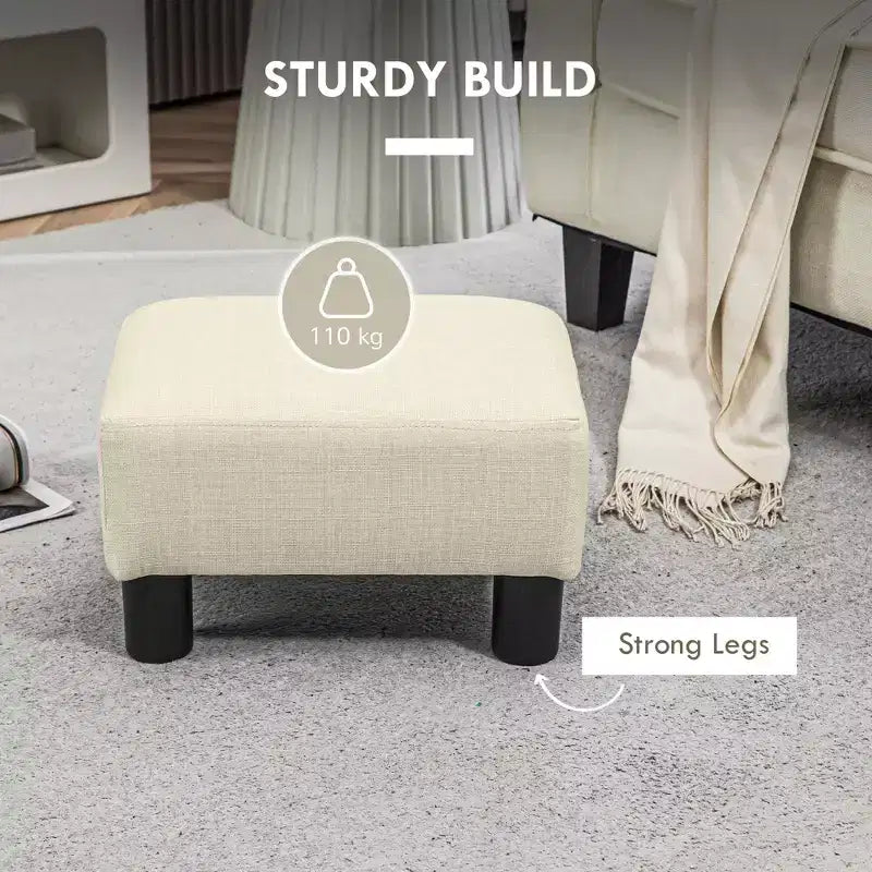 Poggiapiedi cubo in tessuto di lino piccolo, grigio antracite, capacità 110 kg, gambe in plastica