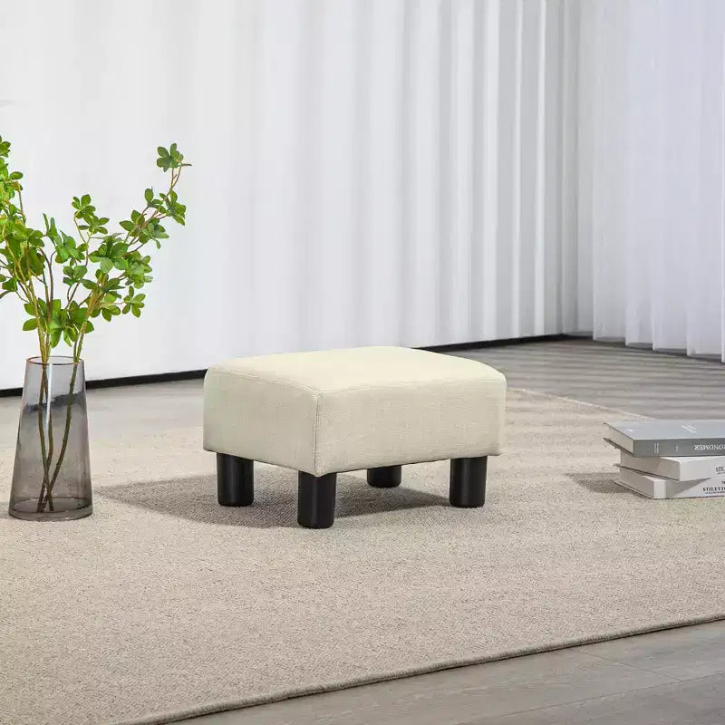Poggiapiedi cubo in tessuto di lino piccolo, grigio antracite, capacità 110 kg, gambe in plastica