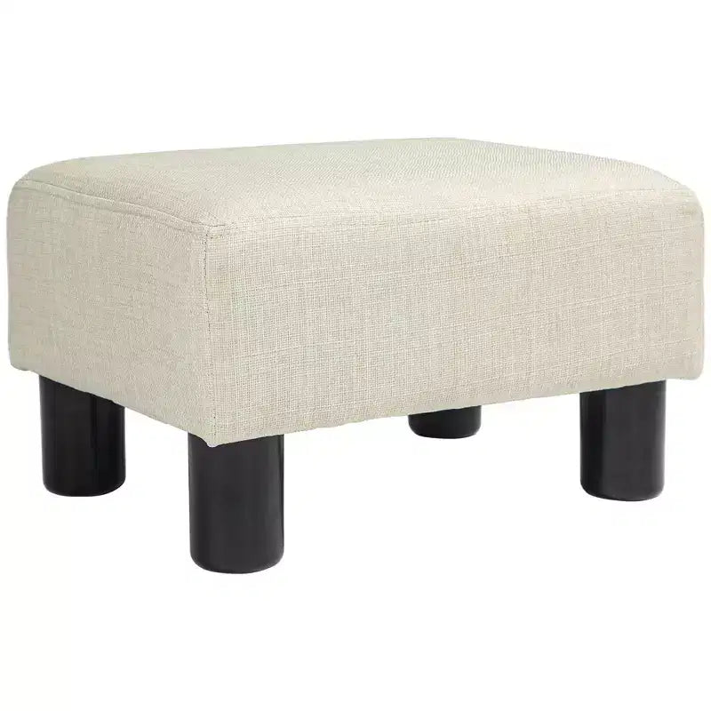 Small Ottoman Foot Rest, Foot Stool with Linen Fabric Upholstery and Plastic Legs, Cube Ottoman