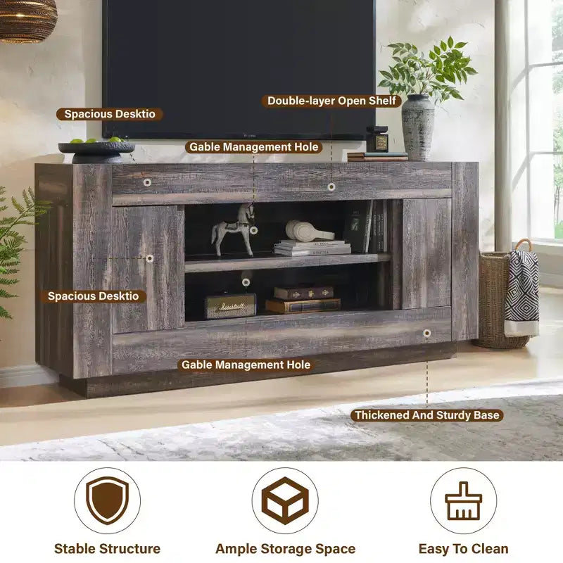 70" Modern TV Stand & Entertainment Center for TVs Up to 80", Open Shelf & 2 Cabinets