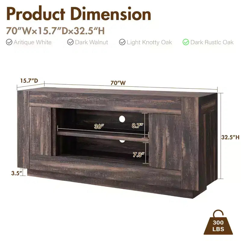 70" Modern TV Stand & Entertainment Center for TVs Up to 80", Open Shelf & 2 Cabinets