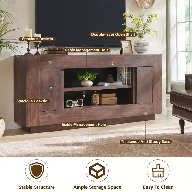 70" Modern TV Stand & Entertainment Center for TVs Up to 80", Open Shelf & 2 Cabinets
