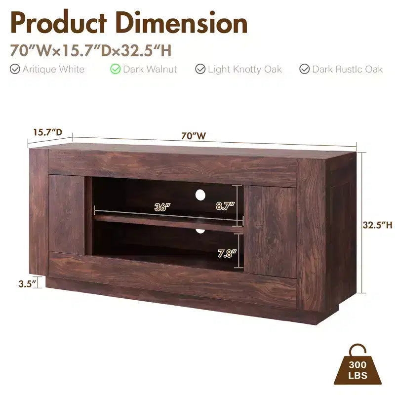 70" Modern TV Stand & Entertainment Center for TVs Up to 80", Open Shelf & 2 Cabinets