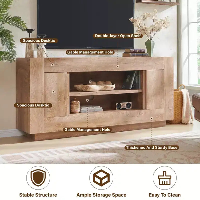 70" Modern TV Stand & Entertainment Center for TVs Up to 80", Open Shelf & 2 Cabinets