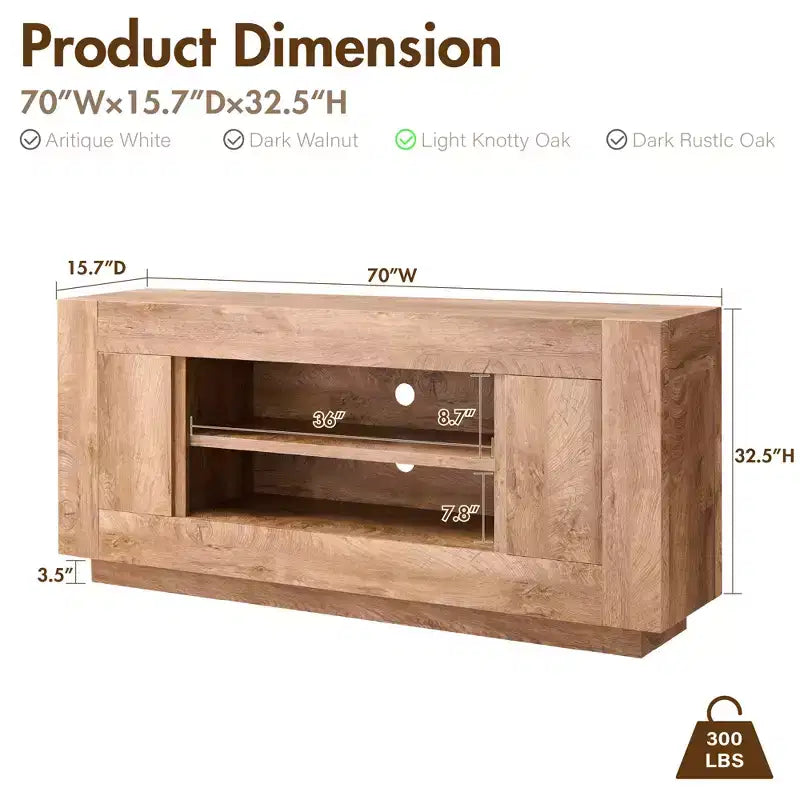 70" Modern TV Stand & Entertainment Center for TVs Up to 80", Open Shelf & 2 Cabinets