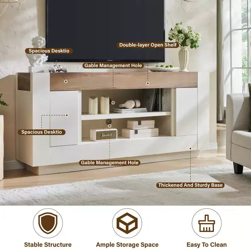 70" Modern TV Stand & Entertainment Center for TVs Up to 80", Open Shelf & 2 Cabinets