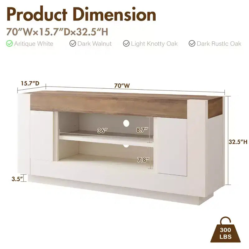 70" Modern TV Stand & Entertainment Center for TVs Up to 80", Open Shelf & 2 Cabinets
