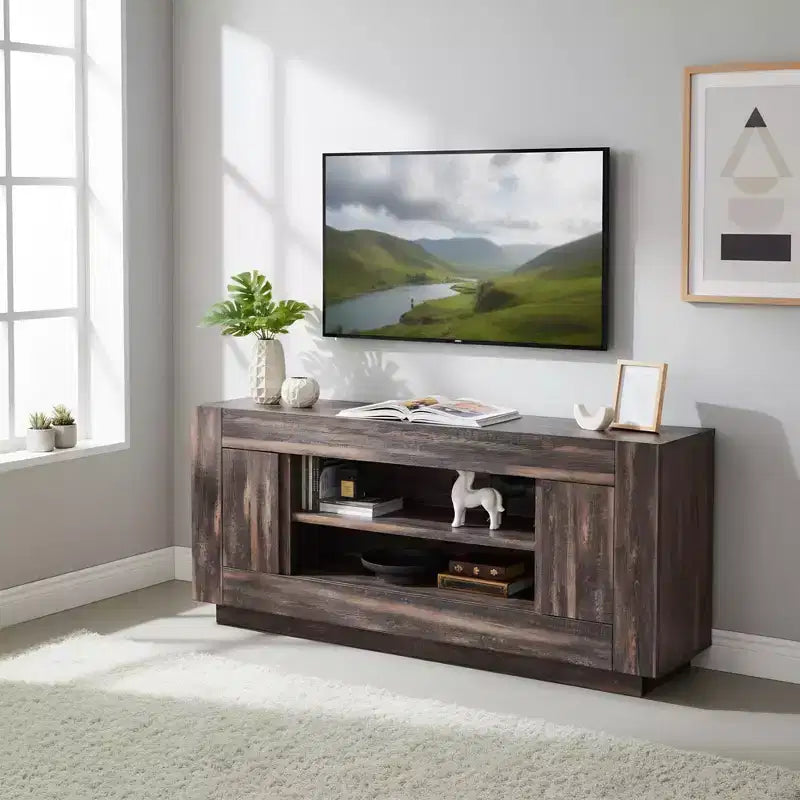 70" Modern TV Stand & Entertainment Center for TVs Up to 80", Open Shelf & 2 Cabinets