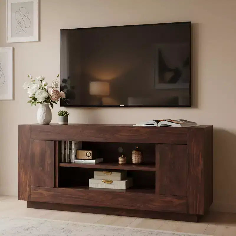 70" Modern TV Stand & Entertainment Center for TVs Up to 80", Open Shelf & 2 Cabinets