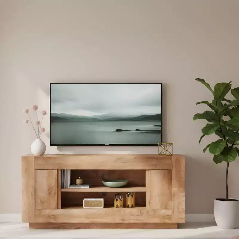 70" Modern TV Stand & Entertainment Center for TVs Up to 80", Open Shelf & 2 Cabinets