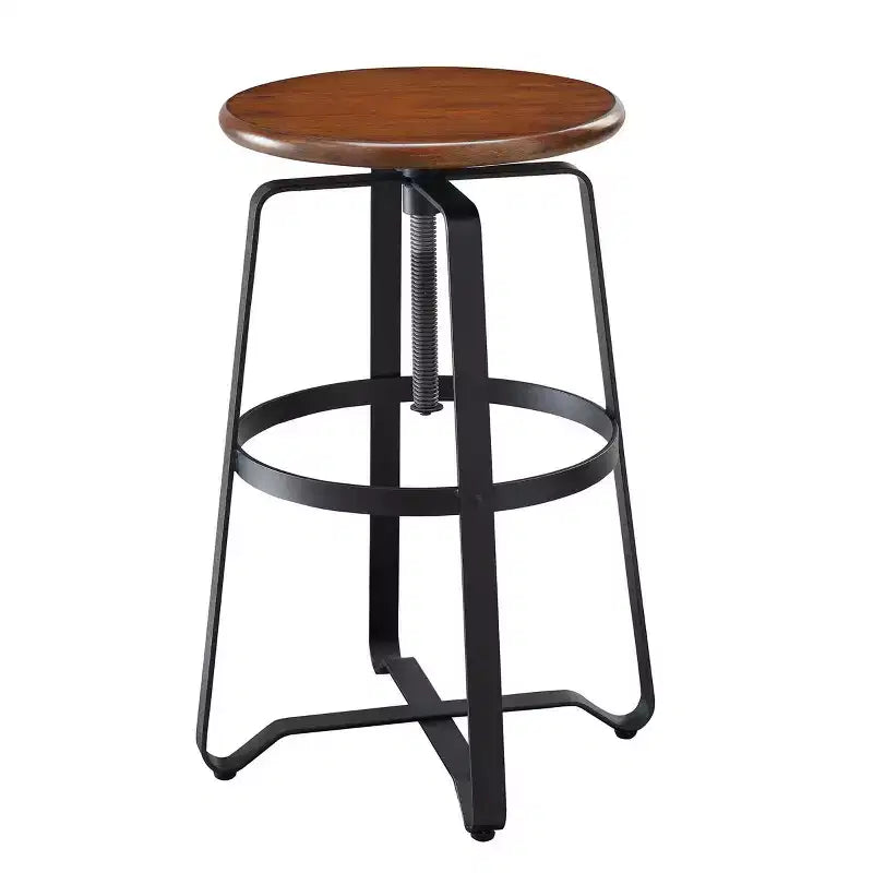 Sgabello da Bar Regolabile ad Altezza Bancone, Seduta in Legno Massello di Mango, Castagno e Nero, H 61-76 cm