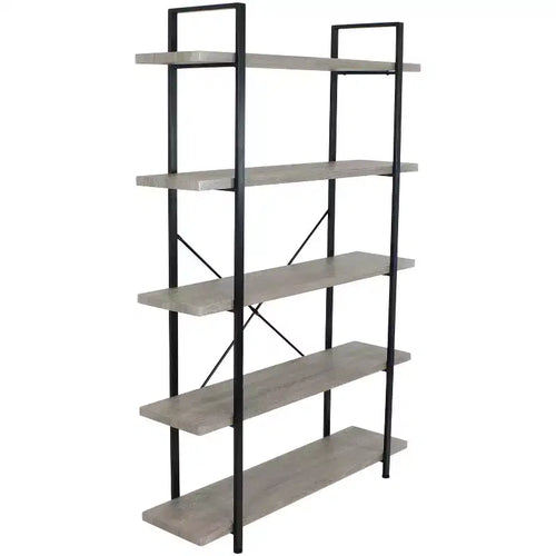Sunnydaze 5 Shelf Industrial Style Freestanding Etagere Bookshelf with Wood Veneer Shelves - Oak Gray Veneer