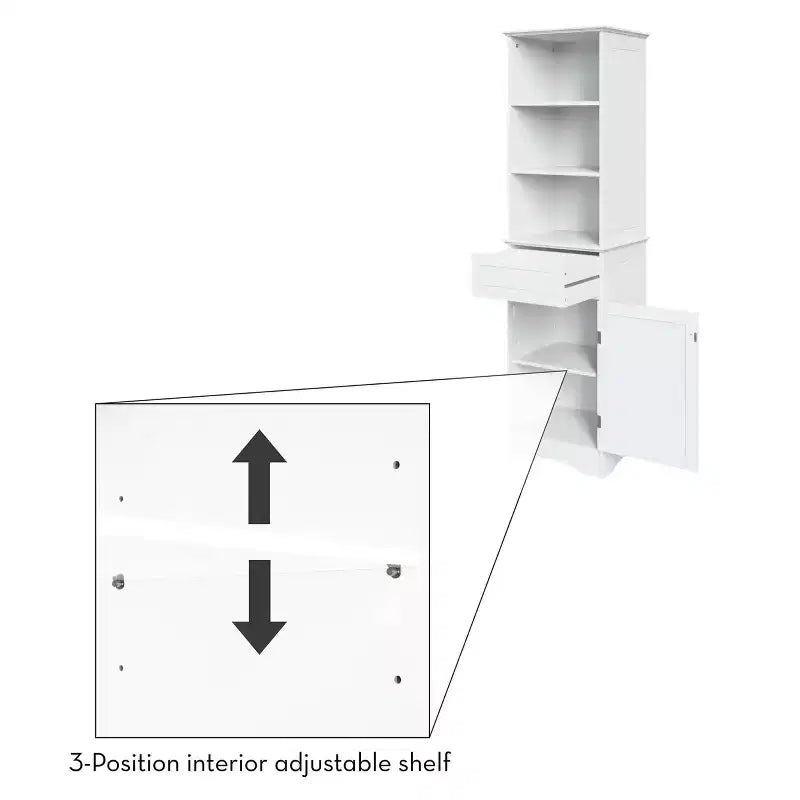 Tall Bathroom Linen Cabinet with Drawer & 6 Shelves, White MDF, 60"H