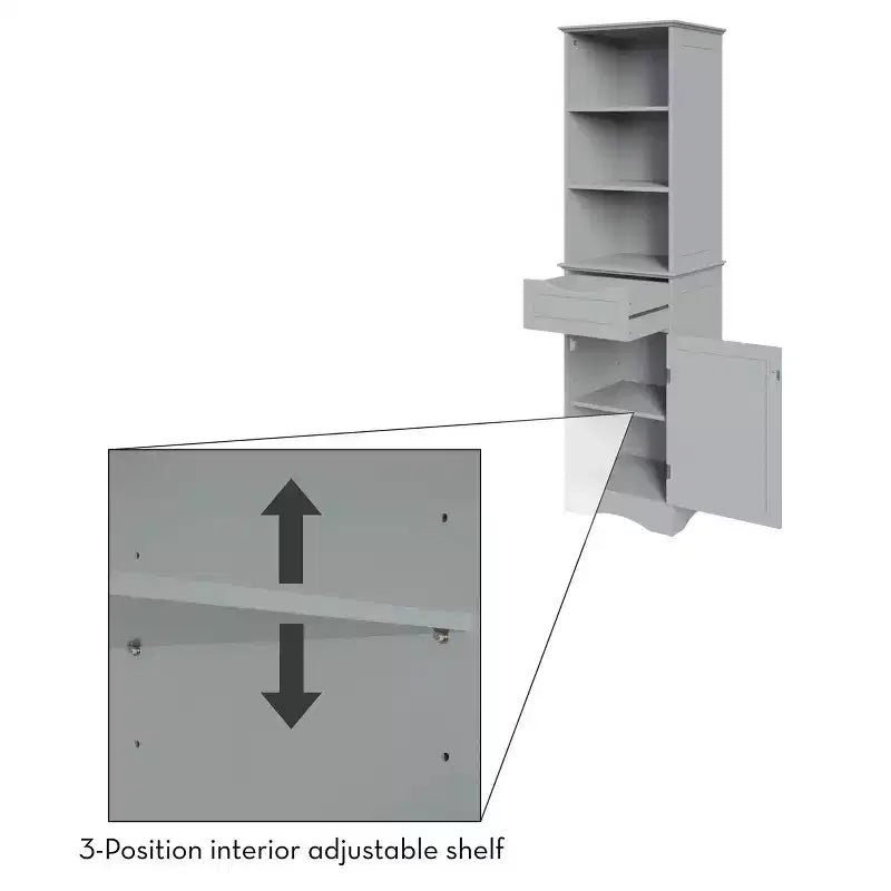 Tall Bathroom Linen Cabinet with Drawer & 6 Shelves, White MDF, 60"H