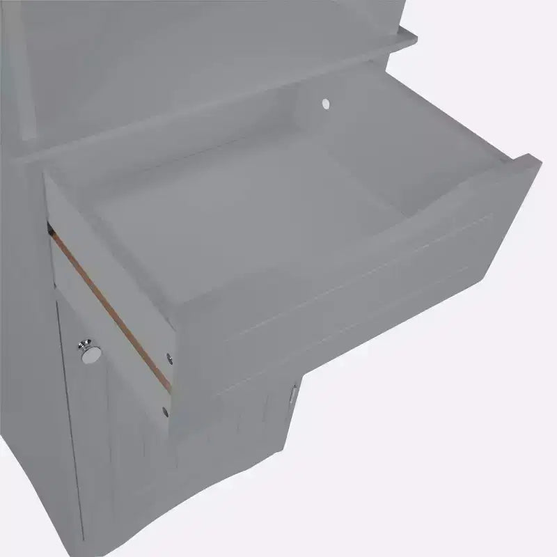 Tall Bathroom Linen Cabinet with Drawer & 6 Shelves, White MDF, 60"H