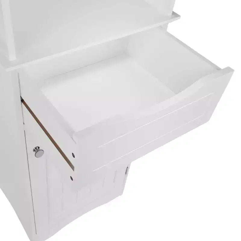 Tall Bathroom Linen Cabinet with Drawer & 6 Shelves, White MDF, 60"H